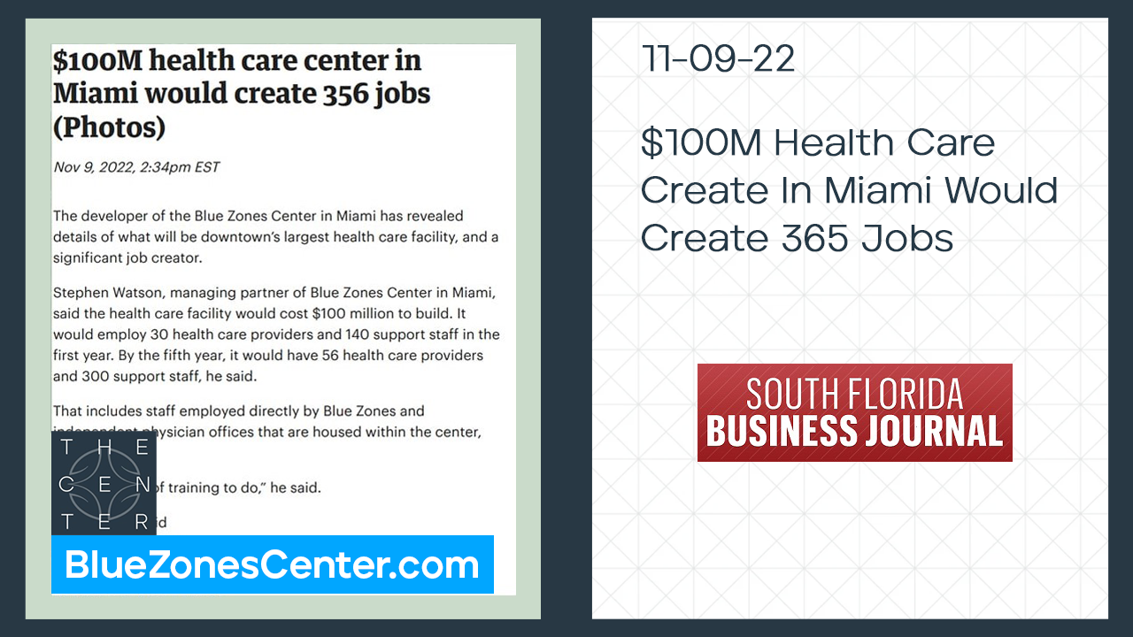 $100M Health Care Create In Miami Would Create 365 Jobs.
